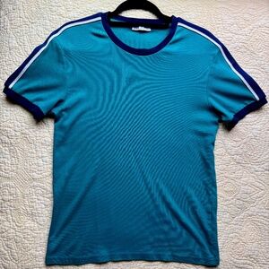 💙 Zara Man Blue Ringer Tee with Striped Sleeves - Size Small 💙
